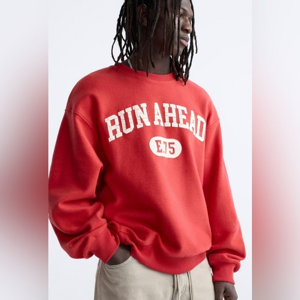 Zara Man NWT Red Run Ahead Graphic Sweatshirt L